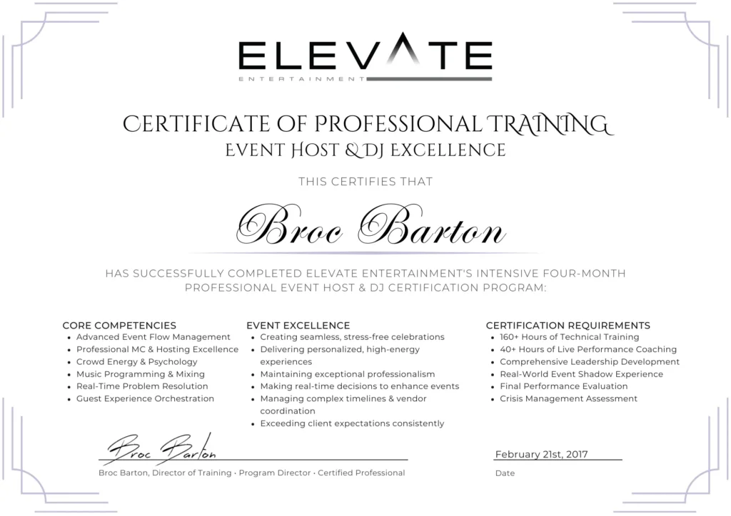 Broc Barton DJ Certificate