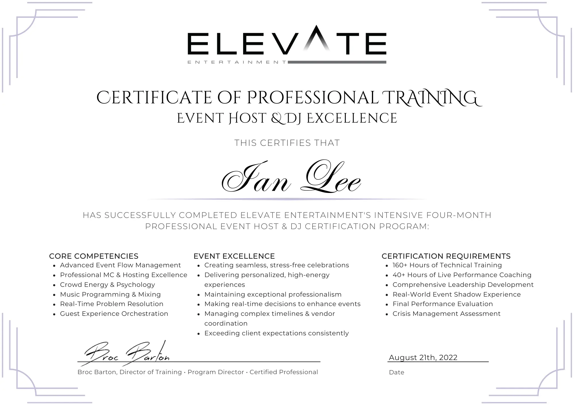 DJ Ian Certificate