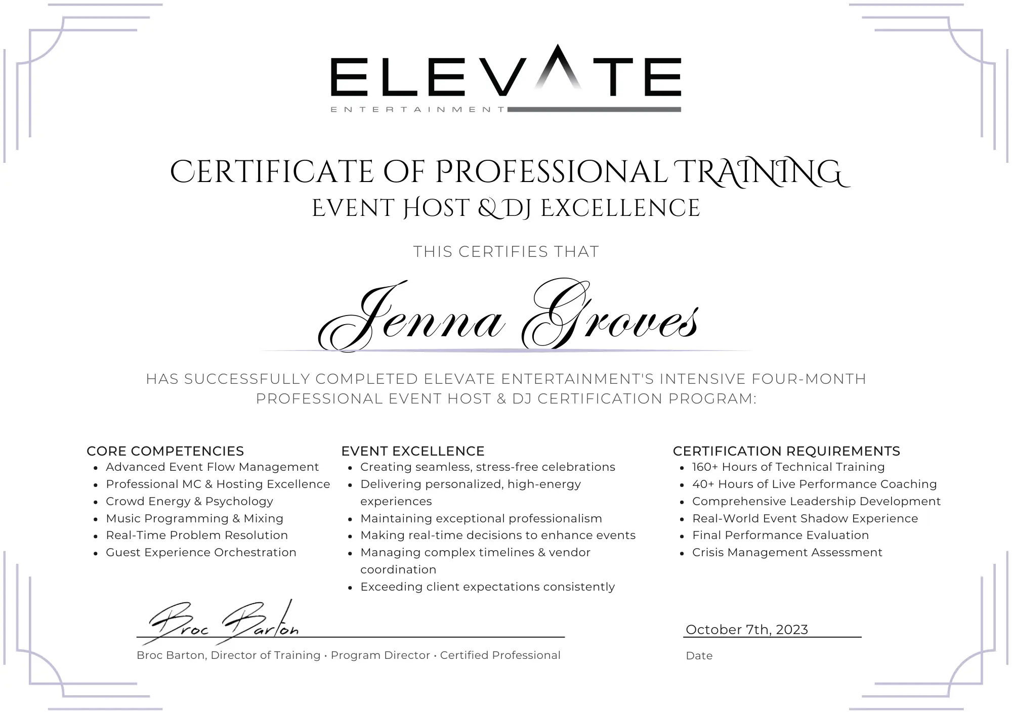 DJ Jenna DJ Jenna Certificate